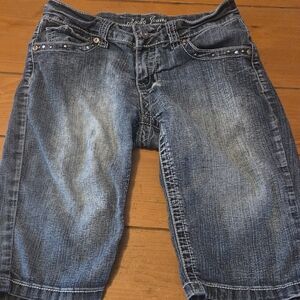 Apollo Jeans Women's Embellished Beaded Distressed Blue Denim Shorts Size 3/4